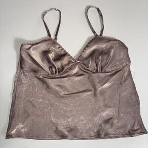 No Boundaries Woven Cami Top Lace Trim Bow, Women's Brown Mocha Sz Medium (8-10)